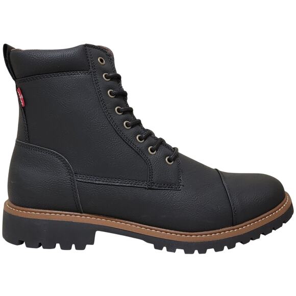 Levi's Men Wyatt Cap Toe Work Combat Boots Size US 11M Black Faux Leather - Picture 2 of 5